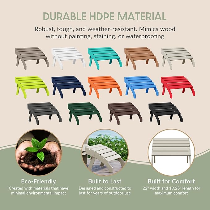 WestinTrends Dylan Outdoor Patio HDPE Adirondack Ottoman Footrest, Sand