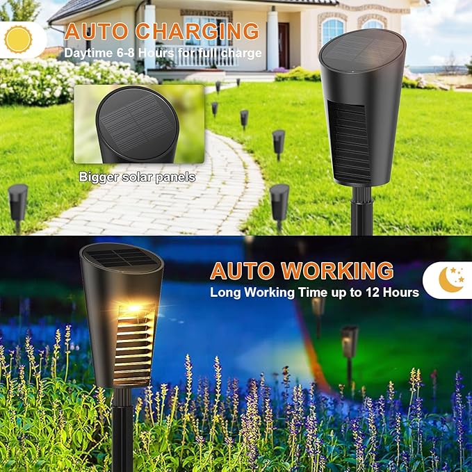 Solar Lights Outdoor Pathway 6 Pack, Solar Pathway Lights Outdoor Auto On/Off Waterproof Garden Landscape Lighting for Path, Yard, Walkway, Driveway, Lawn, Patio, Outside Decor, Warm White