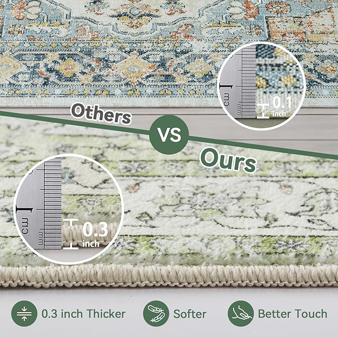 Topllen Washable Area Rug - 5'x7' Boho Living Room Rug, Non-Slip Soft Rugs Indoor for Bedroom Dining Room Office, Vintage Throw Large Carpet Stain Resistance (Green, 5x7ft)