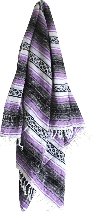 Del Mex Classic Mexican Blanket, Large Authentic Woven Falsa Throw (70"x50"), Artisan Southwest Décor for Beach, Yoga, Outdoors (Lavender)