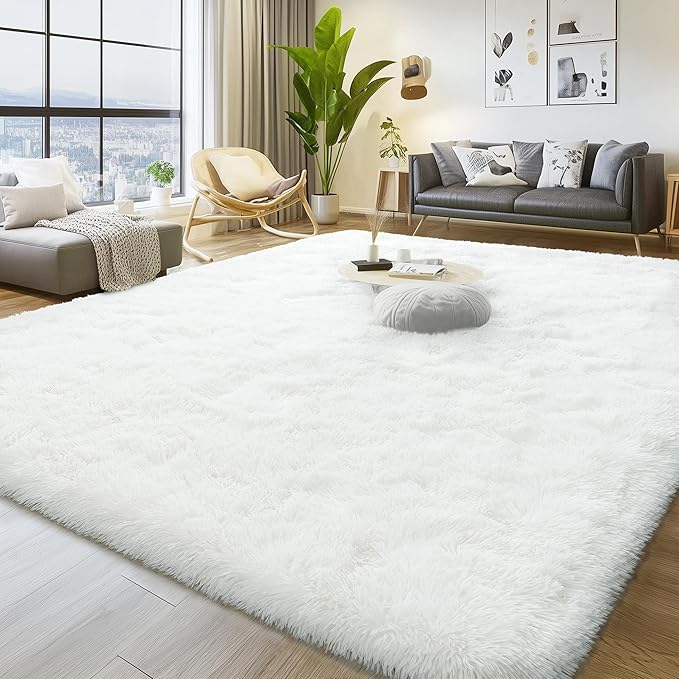 Soft Plush Shag Rug 5x7, Ultra Fluffy Rug for Living Room Bedroom, Non-Slip Fuzzy Large Area Rug for Living Room, Carpet for Girl Boy Kids, Modern Indoor Home Decor Aesthetic, Cream White