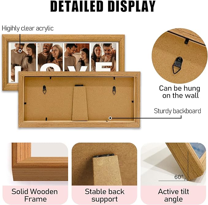 Gifts for Him/Her - Personalized Photo Frame with Love Design, Wall Mount or Tabletop Display, Romantic Gifts for Boyfriend Girlfriend Anniversary Birthday Valentine's