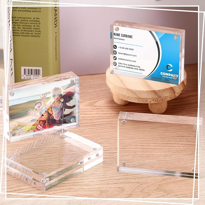 Xuhal Acrylic Business Card Frame 2.5 x 3.5 inch Clear Double Sided Magnetic Photo Block Frames, 20mm Thickness Frameless Wallet Size Picture Frames Stamp Display Stand for Home Office Decor (30 Pcs)