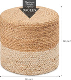 Wimarsbon Ottoman Pouf, Natural Braided Jute Poof, 18'' Outdoor Ottoman for Garden, Rustic Handweave Lounge Pouffe, Boho Footrest Stool for Bedroom, Accent Table or Seat for Patio, Living Room