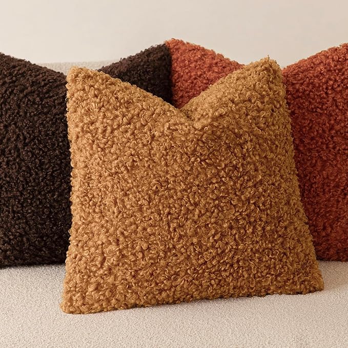 Foindtower 2 Pieces 20x20 Inch Orange, Faux Fur Throw Pillow Cover Accent Sherpa Furry Pillow Covers Fuzzy Soft Pillowcases Cozy Sheepskin Decorative Fleece Cushion Case for Bed Couch Living Room