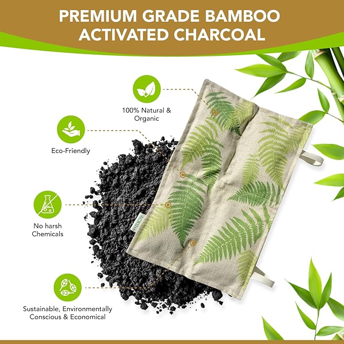 Hanging Bamboo Charcoal Natural Odor Absorber for Clothing, Closets, Wetsuits, Gym Bags & More – Fragrance-Free, Chemical Free, Reusable, Long-Lasting (3-Pack)
