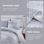 Secgo Queen Comforter Set for Bed - 100% Cotton Quilts Queen Size, Black Bedspreads (90 * 98 Inch) with 2 Pillow Shams, Patchwork Reversible Lightweight Bedding