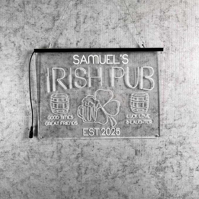 Personalized Irish Pub Signs with Your Name for home wall light up with personalized pub name, man cave accessories, beer themed neon customizable lighted sign