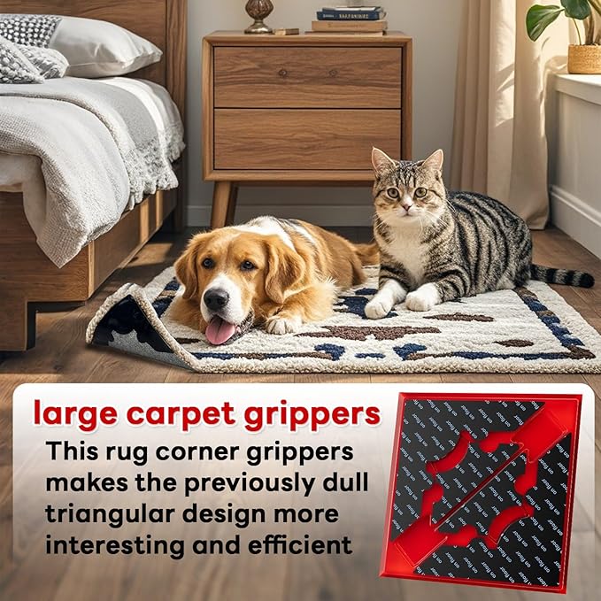 Rug Non Slip Grippers, Reusable Keep Rug Corner Down Tape Pads for Hardwood Floors, Strong Carpet Gripper for Area Rugs, No Damaging for Floor, 24Pcs