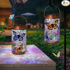 2Pack Solar Lanterns Outdoor Waterproof Colorful Butterfly Garden Gifts for Women, Multicolor Solar Outside Lights Patio Lantern for Yard, Backyard, Porch, Mothers Day Gifts for Mom Grandma Wife