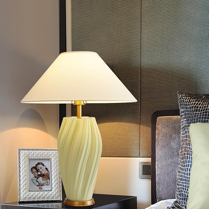 Modern E26 Ceramic Table Lamps 20.5", Sage Green Plug in Table Lamp Funky Decor for Living Room Desk End Bedroom Bedside Room Office