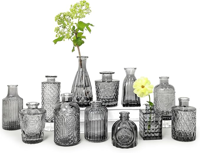 Bud Vase Set of 12, Black Bud Vases in Bulk, Small Flower Vases for Centerpieces, Mini Vintage Vase for Rustic Wedding, Home,Table Decoration