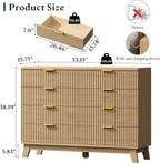 Fluted Dresser with 8 Drawers, 54" Wide Modern Chest of Drawers with Metal Handle, Wooden Dresser TV Stand, Wood Closet Clothes Storage Organizer for Bedroom, Living Room, Hallway, Natural Oak
