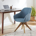 Art Leon Office Chair No Wheels, Mid Century Modern Desk Chair No Wheels, Swivel Accent Chair with Solid Wood Legs, Upholstered Arm Chair for Small Spaces Living Room Bedroom, Blue