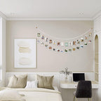 8 Feet Wooden Beads Garland with Clothespins Picture Cards Holder - Country Farmhouse Christmas Nursery Boho Holiday Decorations with Clips