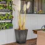 KOL 18''H. Bright Glazed Planter with Drainage Hole, Set of 2, Galvanized Steel Planter Pots for Indoor & Outdoor Use, Decorative Flower Plant Pots for Front Porch, Patio, Deck - Black