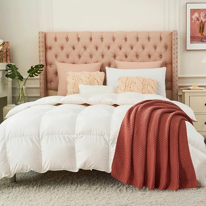 Longhui bedding Chunky Cable Knit Throw Blanket Lightweight Rust 100% Organic Cotton Blanket for Sofa Couch Bed Baby Nursery, Rustic Shabby Chic Modern Farmhouse, 51” x 63” Give Laundering Bag