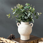 LUKA Antique Ceramic Vase with 2 Handle,7.28 inches Rustic Vase Minimalist Decor, Decorative Vases for Home Decor, Table, Living Room, Shelf, Christmas Decoration(Medium,White)