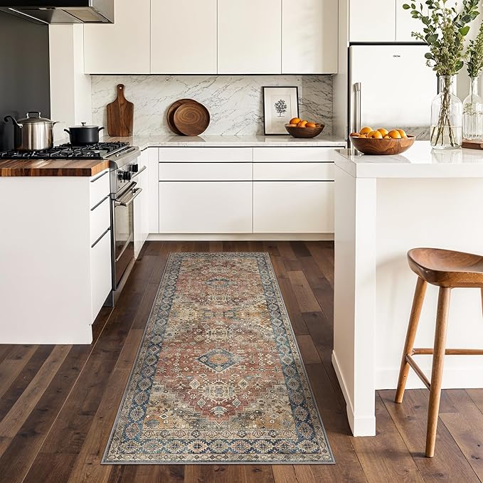 GENIMO Runner Rug 2x5 Non Slip Machine Washable Vintage Hallway Runner Rug, Low Pile Lightweight Rugs for Entryway, Hallway, Kitchen and Corridor, Antique Red