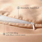 CUDDLE DREAMS Lightweight Silk Filled Comforter for Summer, Detachable Tencel Duvet Cover for Easy Care, Naturally Breathable (Bronze, Queen)