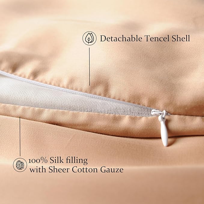 CUDDLE DREAMS Lightweight Silk Filled Comforter for Summer, Detachable Tencel Duvet Cover for Easy Care, Naturally Breathable (Bronze, Queen)