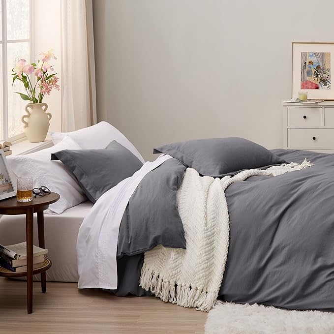 Bedsure Dark Grey Oversized King Duvet Cover - 3 Pieces Prewashed Cotton-Like Extra Soft Bedding Set, Includes 1 Duvet Cover 120x98 Inches with Zipper Closure & 2 Pillow Shams, Comforter Not Included