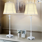 Buffet Lamps Set of 2, 33" Tall Skinny Candle Stick Table Lamps with White Linen Shades, 3-Way Dimmable Bulbs Included, Vintage Nightstand Lamps for Living Room Bedroom Dinning Entryway - Washed Blue