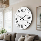 Large Wall Clock with Roman Numeral, 35” Shiplap Wall Clock Farmhouse Nearly Non-Ticking, Round Clock for Living Room Decor, Office, Bedroom, Entrance, White