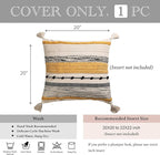 BlissBlush Fall Yellow Mustard Decorative Throw Pillow Cover 20x20 Square Boho Accent Pillowcase Tassels Farmhouse Cushion for Couch Sofa Bedroom Living Room Home Décor Cover ONLY