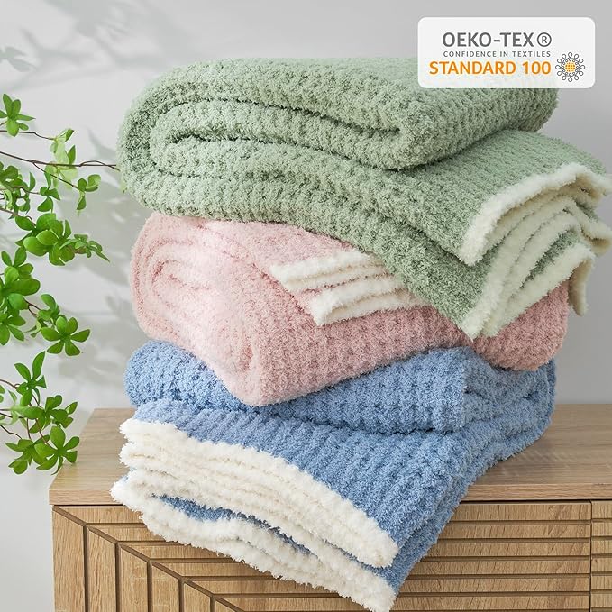 Snuggle Sac Ultra Soft Waffle Throw Blanket for Couch Bed Sofa 50x60 inches, Reversible Blue Blanket Microfiber Fluffy Fuzzy Cozy Knit Throws for Women Mothers Birthday Gifts