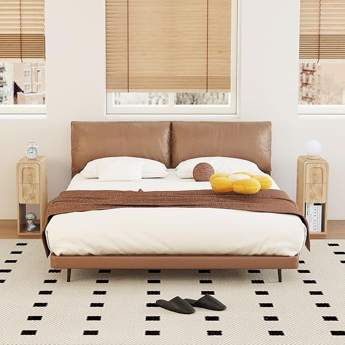 Small Nightstand Set of 2, Wooden Narrow Nightstands with 2 Drawers, Vintage Side End Table for Small Spaces, Skinny Night Stand, Bedside Table for Bedroom, Living Room (Natural-2PCS)