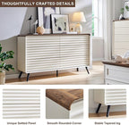 RedLemon 6 Drawers Dresser for Bedroom, 54'' Wide Mid Century Modern Wood Fluted Double Dresser, Chest of Drawers with Tapered Leg for Bedroom, Living Room, Hallway, Closet, Antuique White