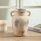 Farmhouse Ceramic Vase with Handle,9.7 inch Handcrafted Vintage Terracotta Pottery Vases for Shelf Decor, Coffee Table Styling, or Bedroom Accent