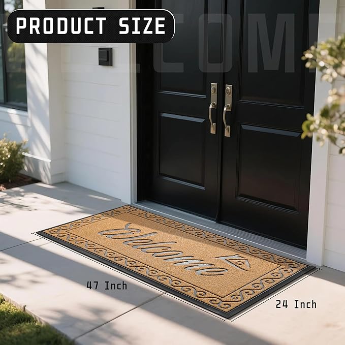 Yimobra Welcome Mat, Heavy Duty Sturdy Door Mats for Home Entrance Outdoor Indoor, Front Doormat for Outside Patio Floor Entry Porch Garage Office, Waterproof, Low Profile, 47 x 24, Yellow