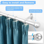 Curtain Rods for Windows 16 to 120 Inches, Curtain Rod Max Adjustable Length of 132 IN, 1" Diameter Drapery Rods Round Finials, Satin Silver, Pack of 1