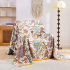 Boho Throw Blanket for Bed, 100% Cotton Soft Rustic Quilt Fall Blanket, 80"x90" Floral Printed Farmhouse Decor Bed Blankets, All Season Rustic Reversible Bohemian Throw Quilt