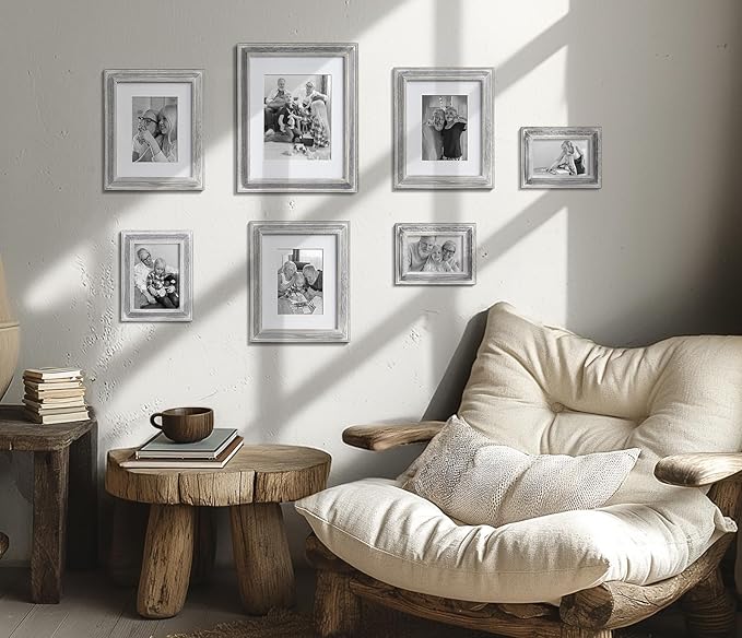 Yaetm 11x14 Rustic White Wood Picture Frame with Mat for 8x10, Weathered Solid Wood Frame with Real Glass, Distressed White Wooden Photo Frames 11 x 14 for Tabletop & Wall Mount, 2 Pack