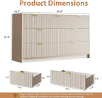 Beige 7 Drawer Dresser for Bedroom, Modern Fluted Dresser with Gold Metal Handles, Wide Chest of Drawers for Bedroom,Living Room, Entryway, Hallway, 55.9" L x 15.7" D x 31.4" H