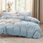 Bedsure Sky Blue Duvet Cover Full Size - 3 Pieces Prewashed Extra Soft Cotton-Like Bedding Set, Includes 1 Duvet Cover 80x90 Inches with Zipper Closure & 2 Pillow Shams, Comforter Not Included