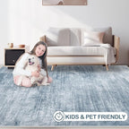 Area Rugs 10x14 Living Room: Washable Rug Modern Abstract Large Rugs Soft Non Slip Neutral Rug Stain Resistant Indoor Carpet for Bedroom Kitchen Dining Room Home Office Rugs(Blue, 10'x14')
