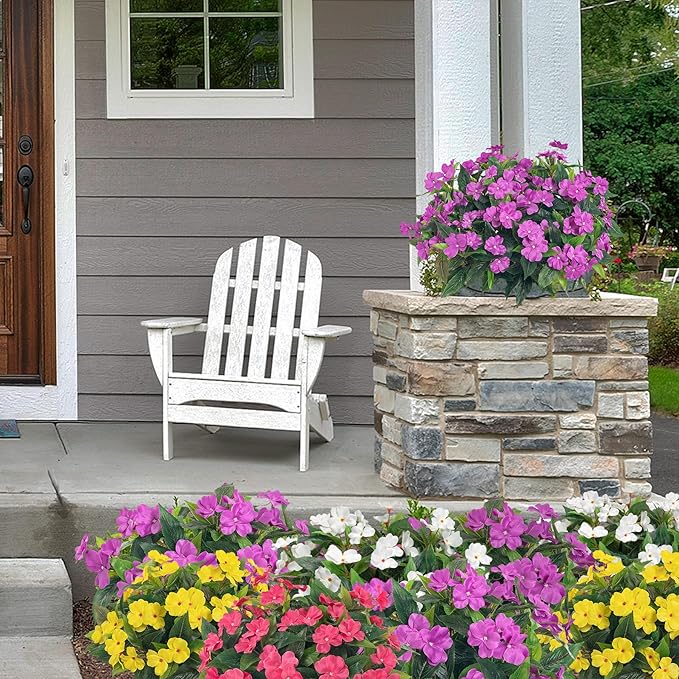 Artificial Impatiens Bouquet Flowers for Outdoors Silk Faux Flowers for Outdoor Impatiens Plants Decor Indoor Planters Kitchen Planters and Balcony Decorations 2PCS (Purple)