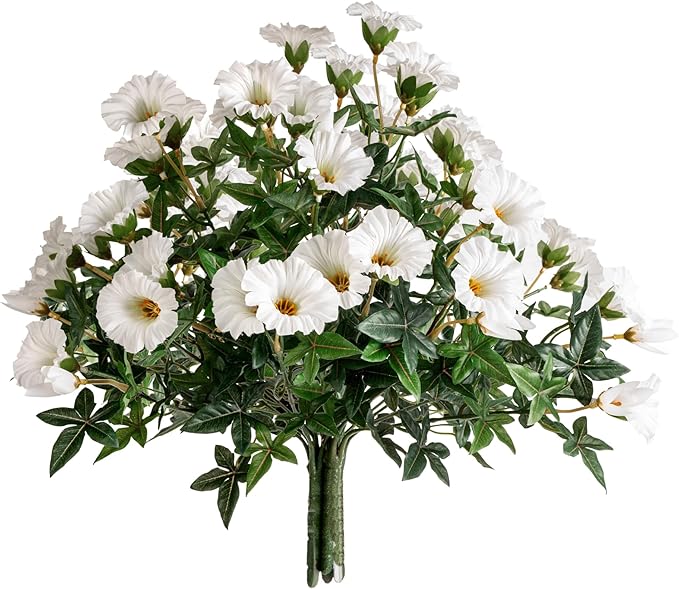 UV Resistant Artificial Petunias Fake Flowers Artificial Flowers for Outdoors Silk Flowers Fake Hanging Basket Plants Suitable for Outdoor Porch Decoration Patio Decor 13.3In (4PCS,White)