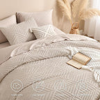 Andency Khaki Queen Comforter Set, 3 Pieces Lightweight Fluffy Boho Bedding Comforter Set, Tufted Farmhouse Shabby Chic Bed Set for All Seasons (1 Comforter 90x90In, 2 Pillowcases)