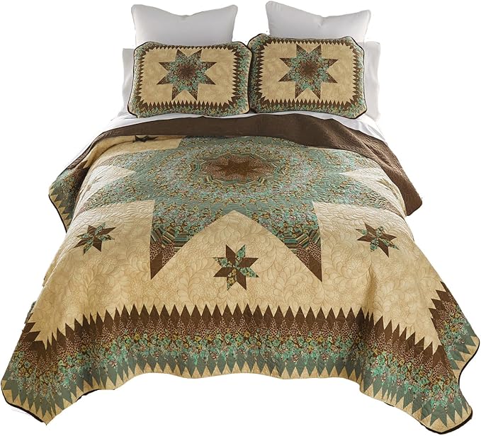 Donna Sharp Contemporary Polyester Quilt Set - Sea Breeze Star - 3-Piece King Size Quilt Set, Includes Quilt, and Two King Pillow Shams Perfect for Coastal and Souhtwest Decor