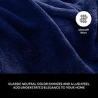 Mon Chateau Luxury Ultimate Plush Faux Fur Throw with 6cm Foldover for Couch, Sofa, or Bed - Plush Ultra Soft Blanket for Sleeping or Home Décor, 60" x 70"(Navy)