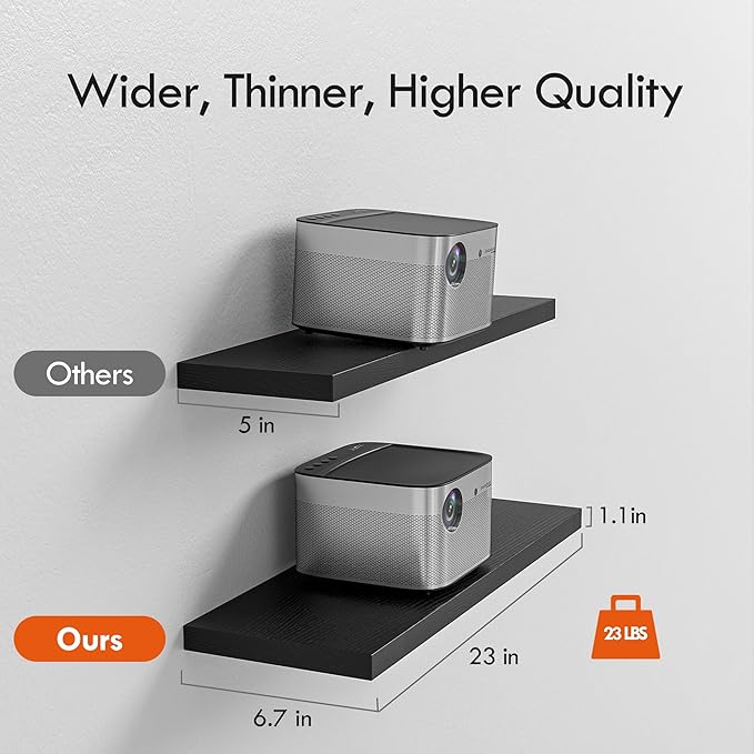 23’’Black Floating Shelves for Wall,Rustic Wood Shelf for Room Decor/Storage/Display,Small Bookshelf,Wall Mounted Hanging Shelves for Bedroom, Bathroom, Living Room, Kitchen,Set of 4