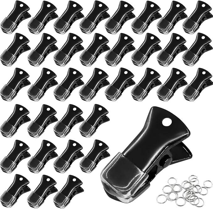 35 Pack Mini Metal Alligator Clips for Crafts Non-Slip Silicone-Coated Retro DIY Badge Small Clips (Glossy Deep Black)