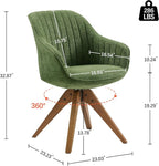 Art Leon Office Chair No Wheels - Mid Century Modern Desk Chair, Swivel Accent Chair with Oak Wood Legs, Fabric Upholstered Arm Chair, Green
