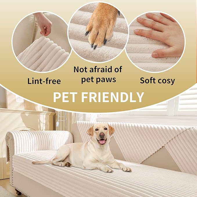 HAOMAIJIA Waterproof Couch Cover for Dogs Washable,Fuzzy Pet Couch Covers for Sofa,Thick Soft Dog Bed Cover Non-Slip Couch Covers for 3 Cushion Couch Sofa Pet Friendly (Off White, 35" x 74")