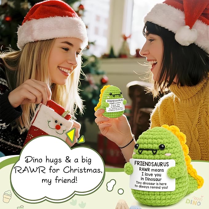 OCCdesign Mini for Women Christmas Birthday I Love You Friendsaurus Handmade Positive Crochet Dinosaur for Friendship Chrismas Inspirational Gift for Bestie Best Friends BFF
